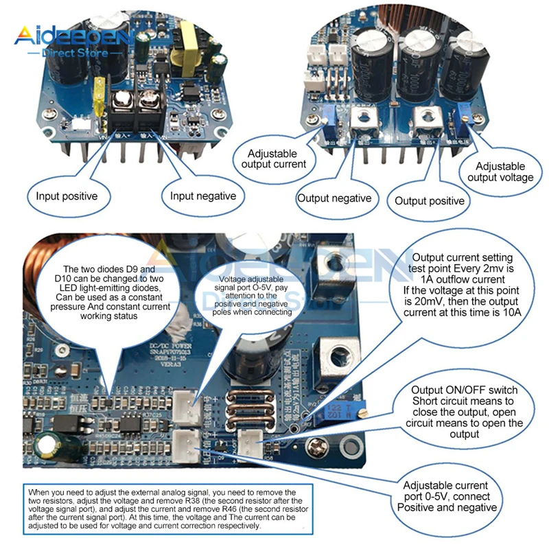 800W High Power DC Step-down Power Supply Output DC 20-70V to DC 2.5-58V 30A Constant Voltage Constant Current Adjustable Module