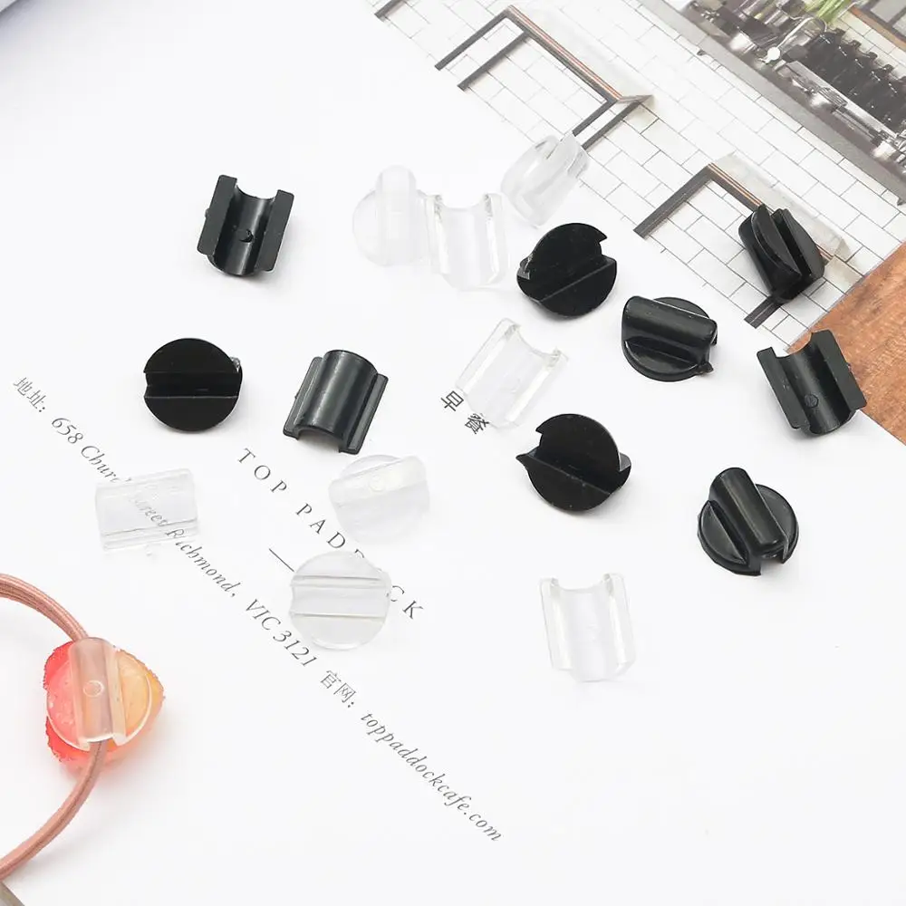 10Pcs Black/White Hairdressing Tool Connector Elastic Rubber Band Paste Buckles For DIY Hair Band Tie Circle Bow Jewelry Making