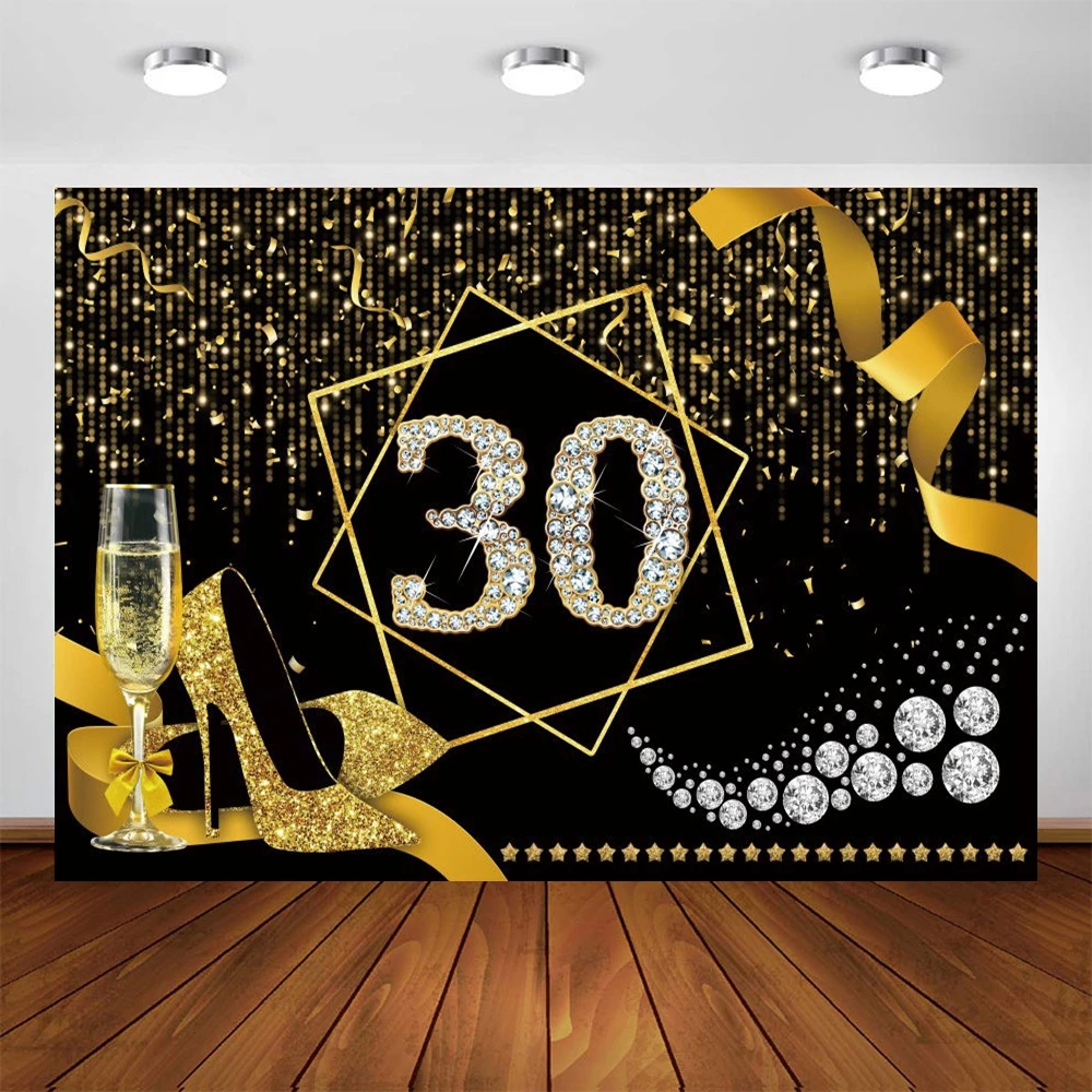생일 파티 리본 골드 다이아몬드 반짝이 샴페인 사진 배경 사진 스튜디오 장식용 사진 배경
