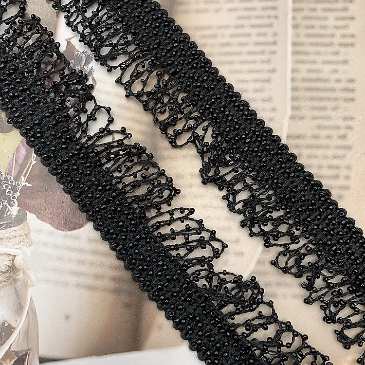 1Yard 3.5CM Wide Black Beaded Lace Tassel Lace Trim Diy Accessories For Clothing Decoration