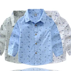 White Shirts For Boys Fashion Cartoon Design Chidren's Long Sleeve Tops For Baby Boy 2-10 Years Kids Clothes