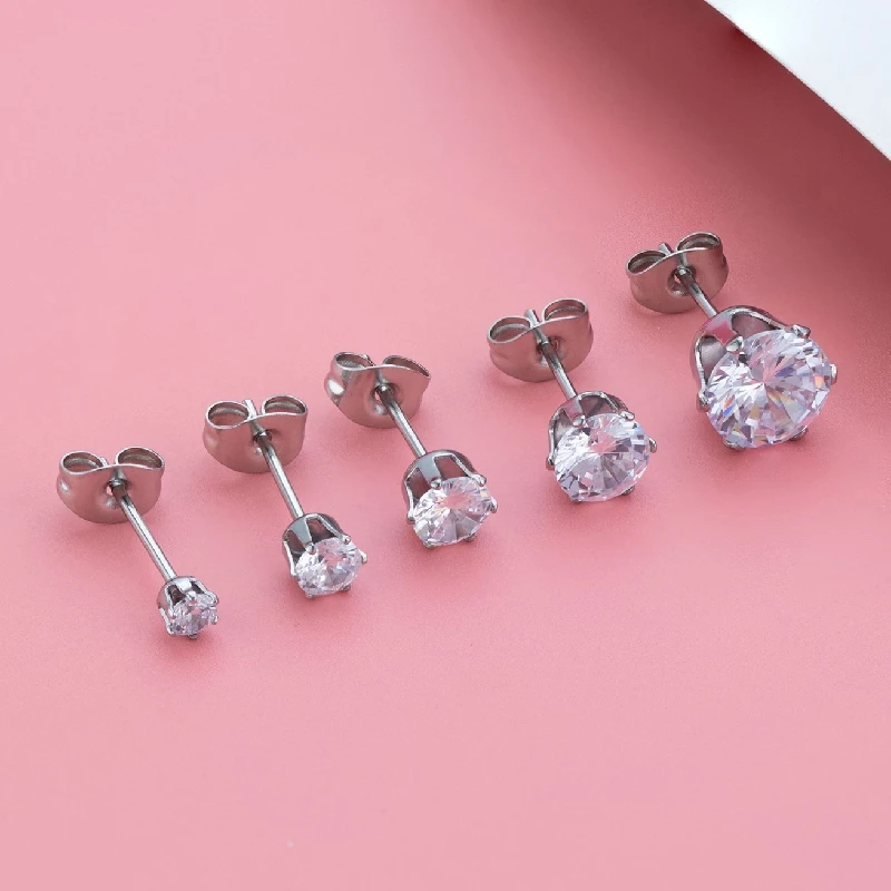 Ohrstecker aus Edelstahl, 3/4/5/6 mm, AAA-Qualität, runde Nadel, schlichtes Schmuckstück, zur Auswahl, verursacht keine Allergien. – Detail 4