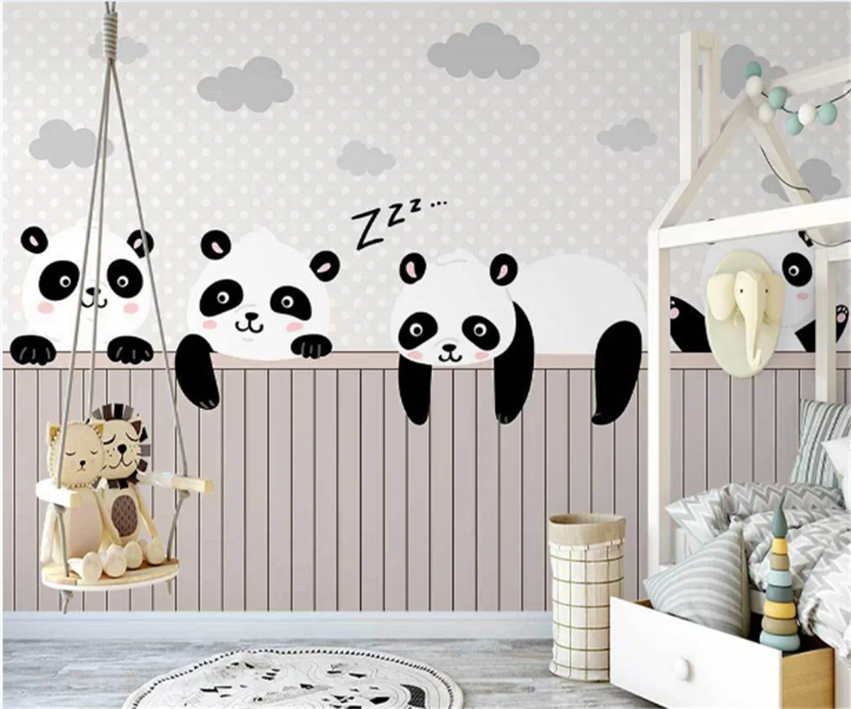 

Professional custom Nordic hand-painted cartoon red panda wallpaper children's room small animal background wall painting mural