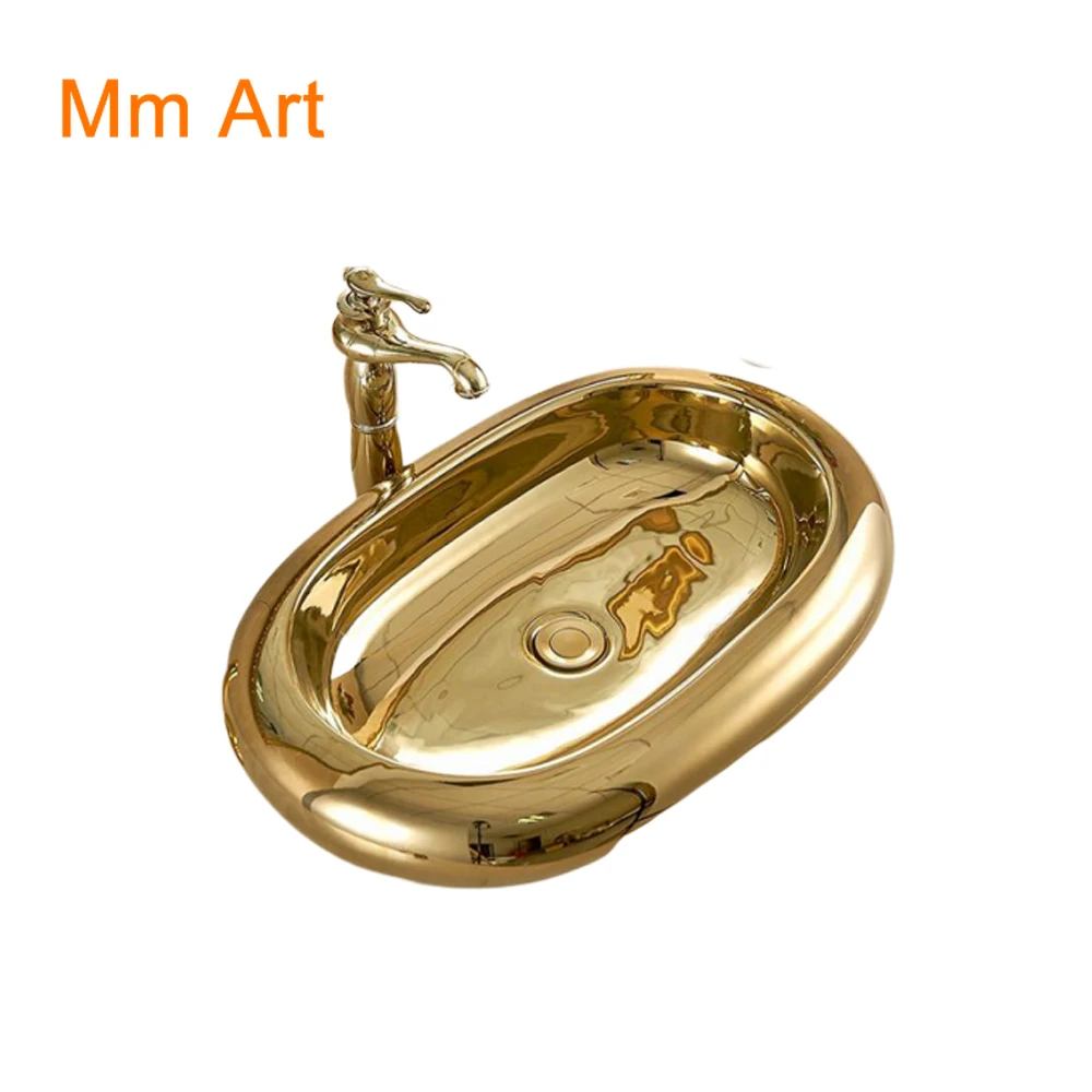 Hot Sale High Quality Wash Basin China Manufacturer Gold Art Basin Sanitary Ware Ceramic Oval Sink Art Basin