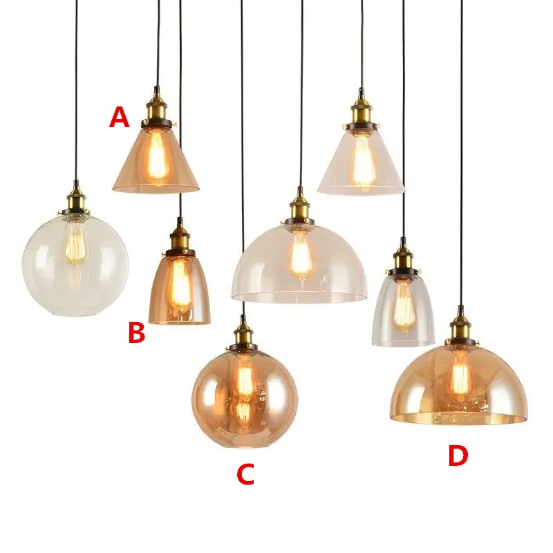 

Amber/Clear Glass Shade Pendant Lights Industrial Lighting Fixtures Kitchen Home Modern LED Light Vintage Pendant Ceiling Lamp