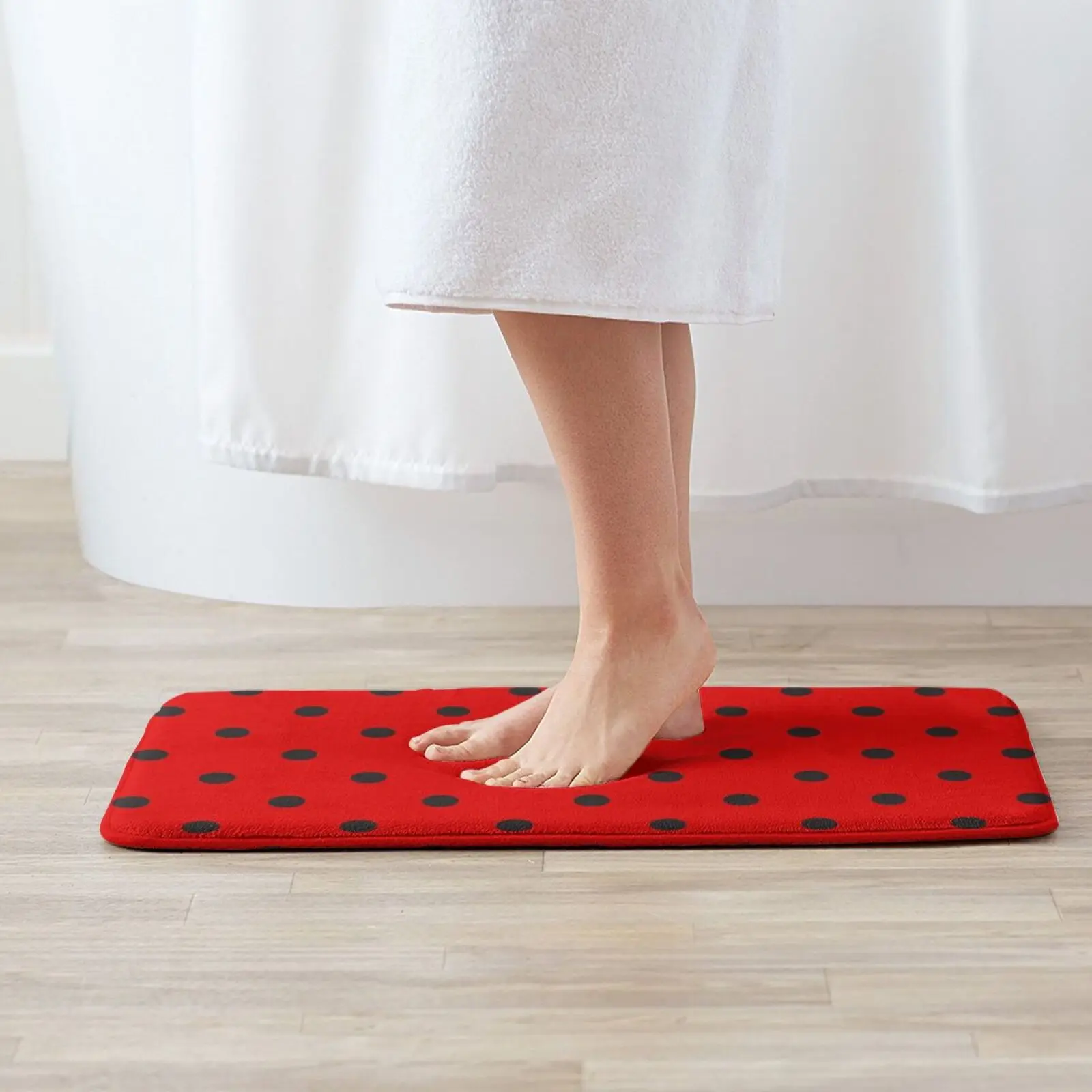 Red And Black Polka Dot Pattern Mat Rug Carpet Anti-Slip Floor Mats Bedroom Polka Dot Polkadot Dotted Dots Spot Spots Spotted