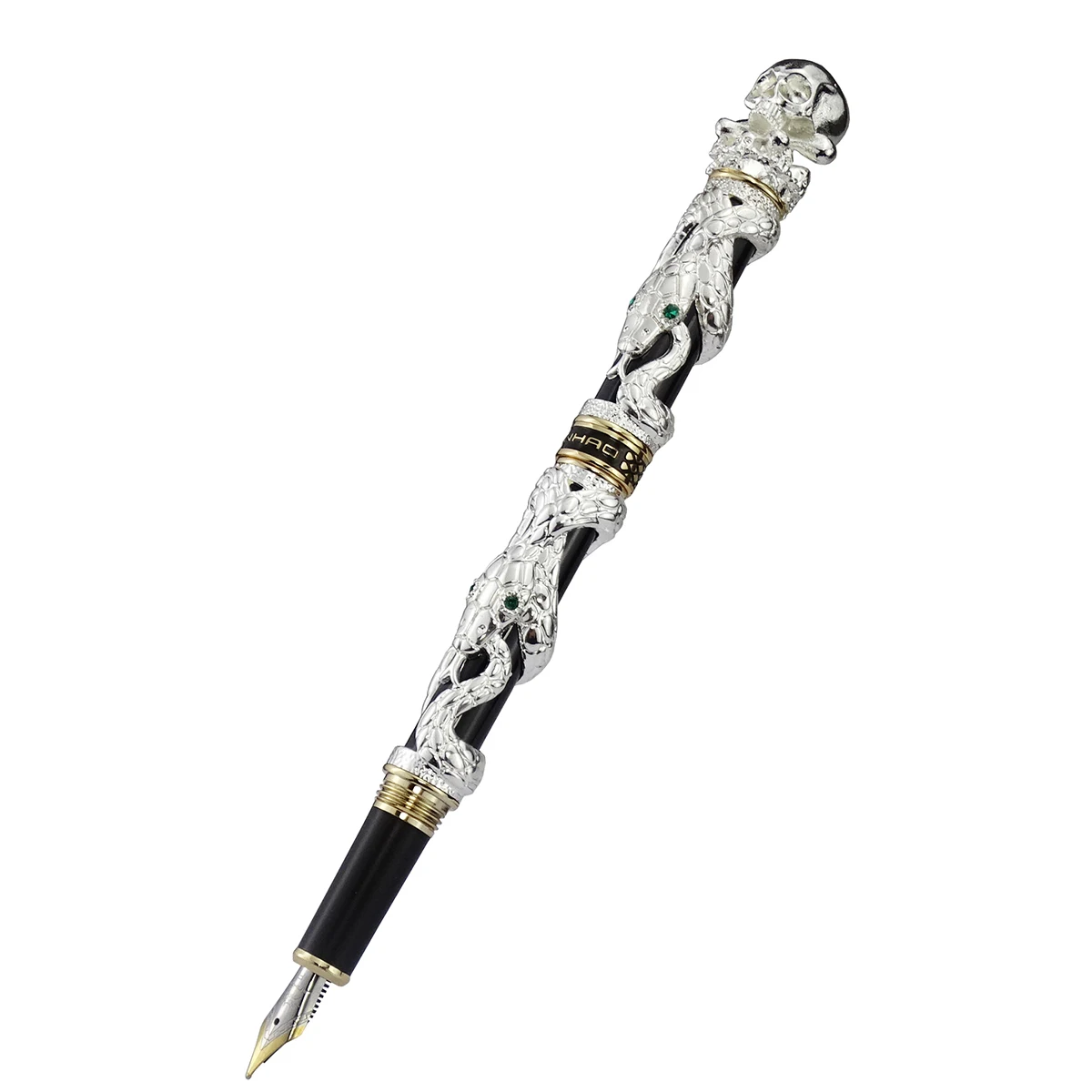 Jinhao Metal Vintage Fountain Pen Skull Skeleton Unique Pen Cap Fine Nib 0.5mm Silver Heavy Collection Office Business Gift Pen