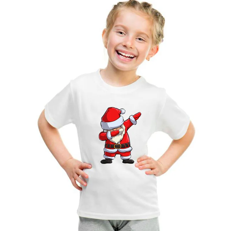 

1-12Y Dancing Santa Pattern Funny Children T shirt Kids Merry Christmas Cartoon Clothes Baby Boys Girls Summer T-shirt