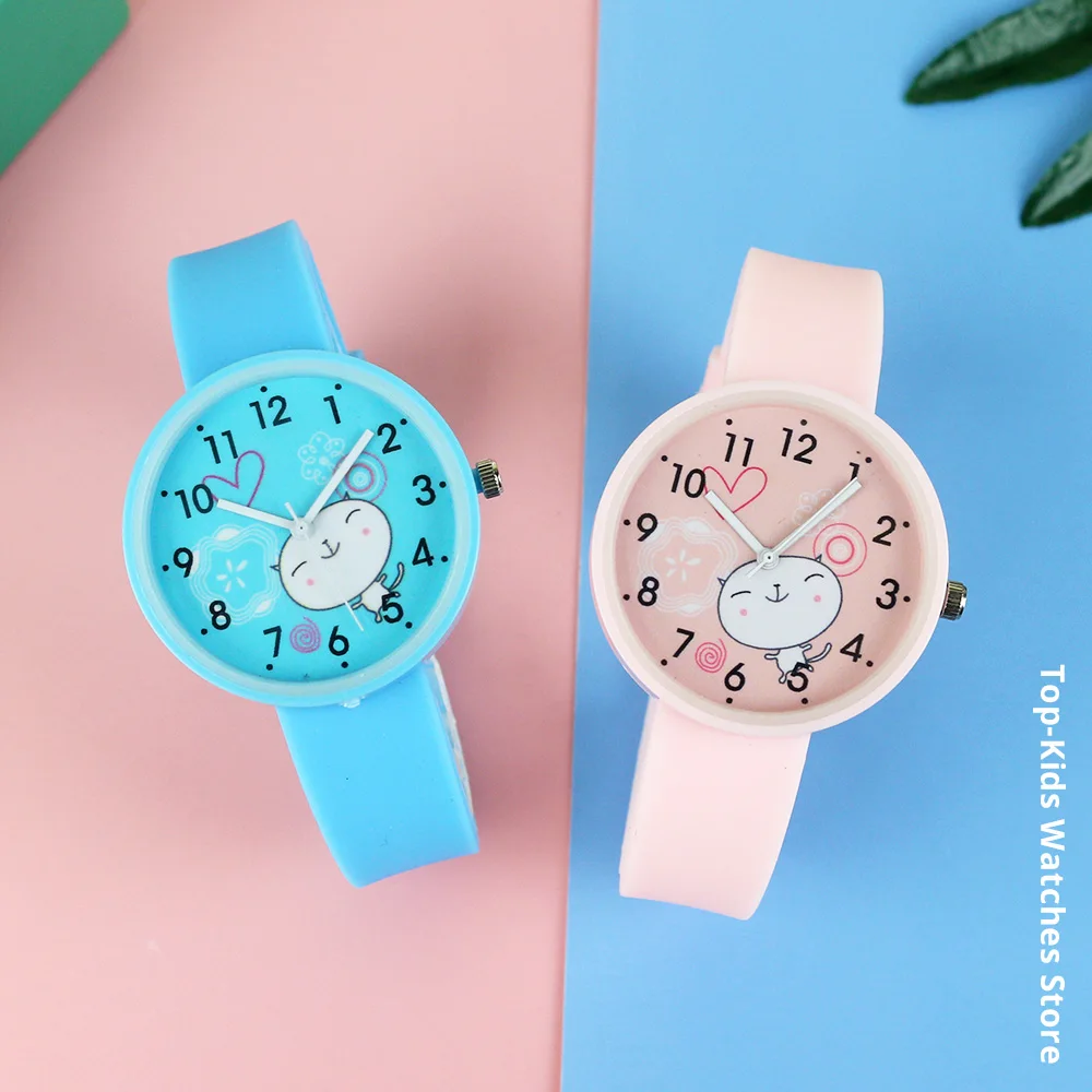 Reloj de cuarzo con correa de goma para niños y niñas, cronógrafo de pulsera, color caramelo, corte a la moda