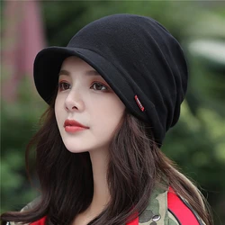 Gorro de punto para mujer, gorro grueso y cálido a prueba de viento para exteriores, Color sólido, Otoño e Invierno