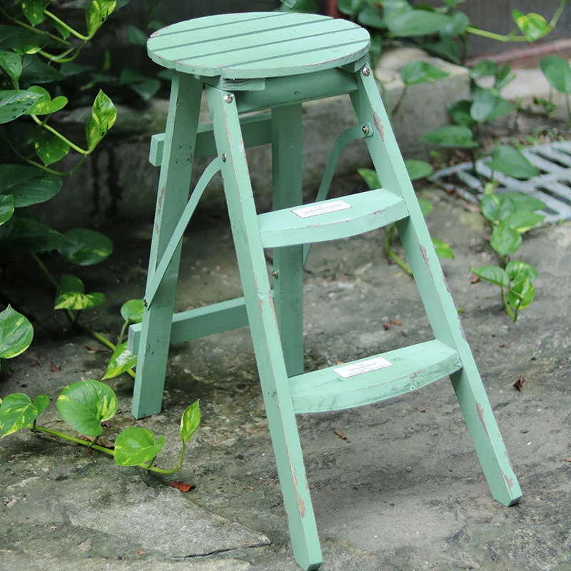 Fold Handmade Country Vintage Wooden Step Ladder Stool