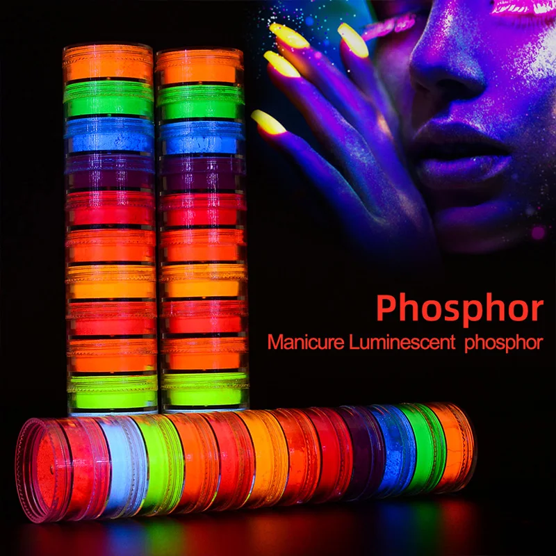 12Box Neon Pigment Powder Nail Fluorescence Gradient Glitter Shinny Dust Fluorescence DIY Nail Art Decor Manicure set