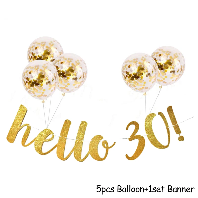 Glitter Gold Happy Birthday Banner Confetti Balloons 30 40 50 60 Years Birthday Decor 30th 50th Birthday Party Decorations Adult