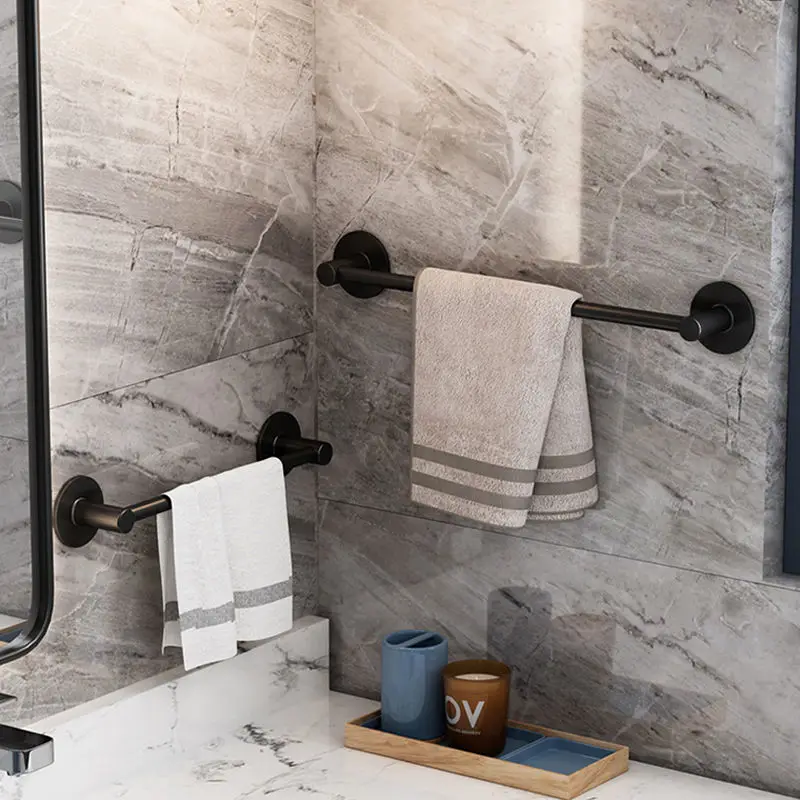 Home Aluminum Towel Rack Punch-Free Single Rod Towel Holder Bathroom Towel Bar Hardware Parts Sucker Wall Shelves Accessories