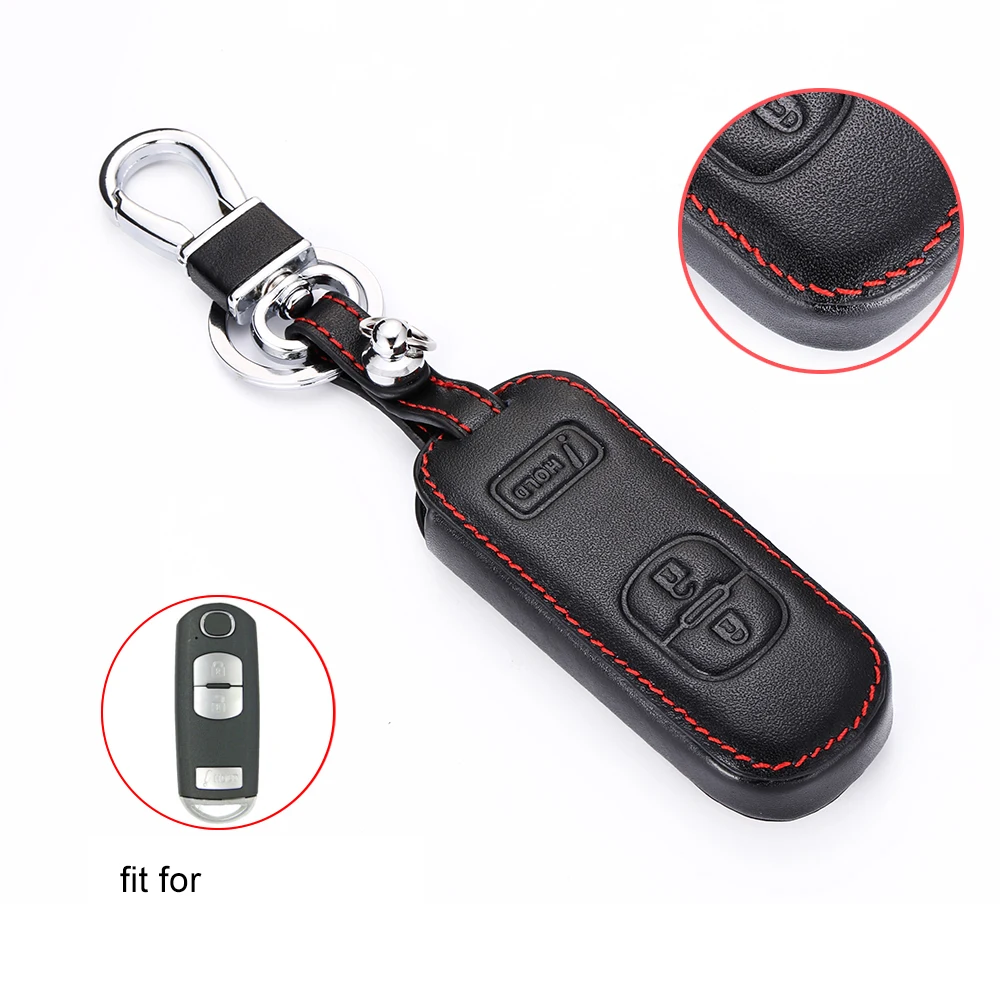 Genuine Leather Car Key Case For Mazda CX3 CX5 CX7 CX9 3 Speed 3 Button Smart Remote Fob Protector Cover Keychain Accessories