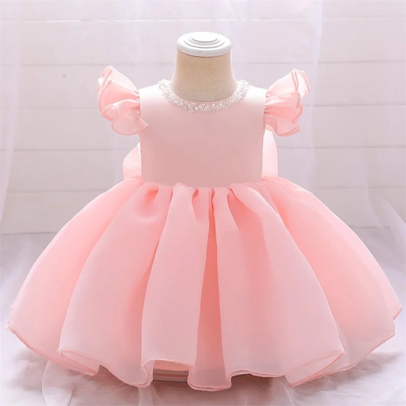 Sequined Bow Gown Newborn Christening Princess Toddler Birthday Party Children Baptism Baby Girl Clothes Summer Dresses Vestidos