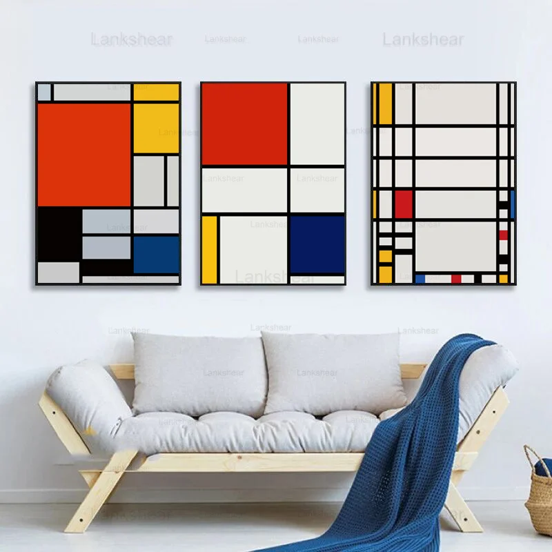 Mondrian Color Block Abstract Style Canvas Print Painting Art Wall Pictures for Living Room Hotel Porch Home Decoration