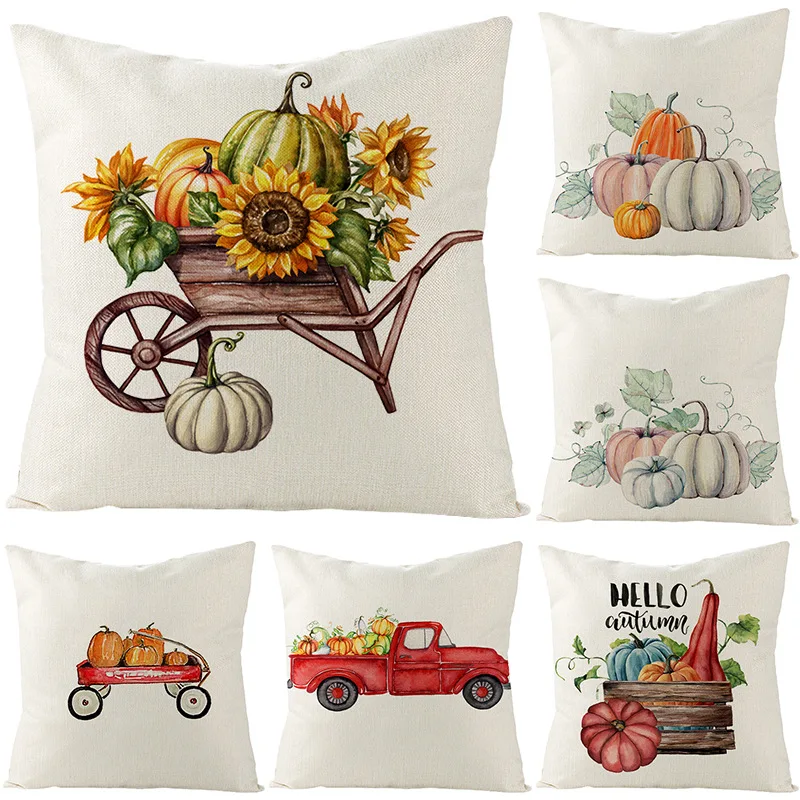 

Thanksgiving Cushion Cover 18x18in Fall Home Decor Grateful Pillow Covers Pumpkin Farmhouse Outdoor Throw Pillowcase for Couch