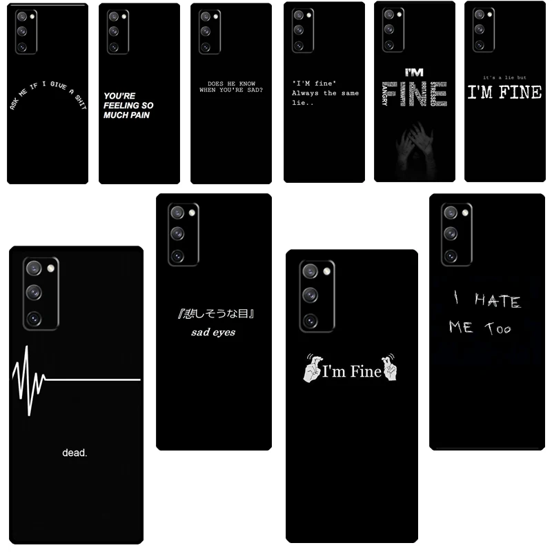 Sad depression Black Word Aesthetic Phone Case For Samsung Galaxy S21 S20 FE S8 S9 S10 Plus S10e Note 10 Note 20 Ultra Cover