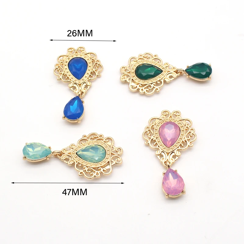 10 Pcs/Lot 26*47M For Needlework Water Drop Alloy Gold Flat Drop Drop Pendant DIY Flat back Brooch Jewelry Accessories