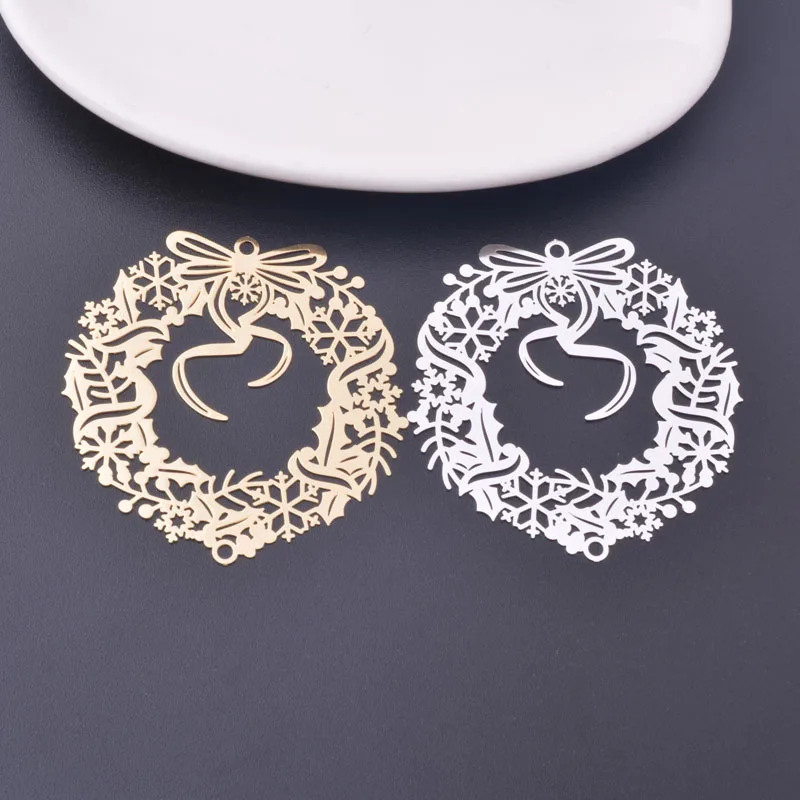 6pcs 50*48mm Light gold Color Big Garland Charms Silver Color  Floral Hoop Pendant Brass Jewelry Accessories