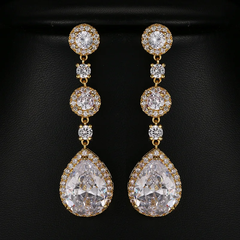 Ekopdee Luxury Flower Cubic Zirconia Earrings For Women Trendy Crystal Water Drop Earrings Bridal Wedding Jewelry 2021 New