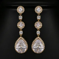 Ekopdee Luxury Flower Cubic Zirconia Earrings For Women Trendy Crystal Water Drop Earrings Bridal Wedding Jewelry 2021 New