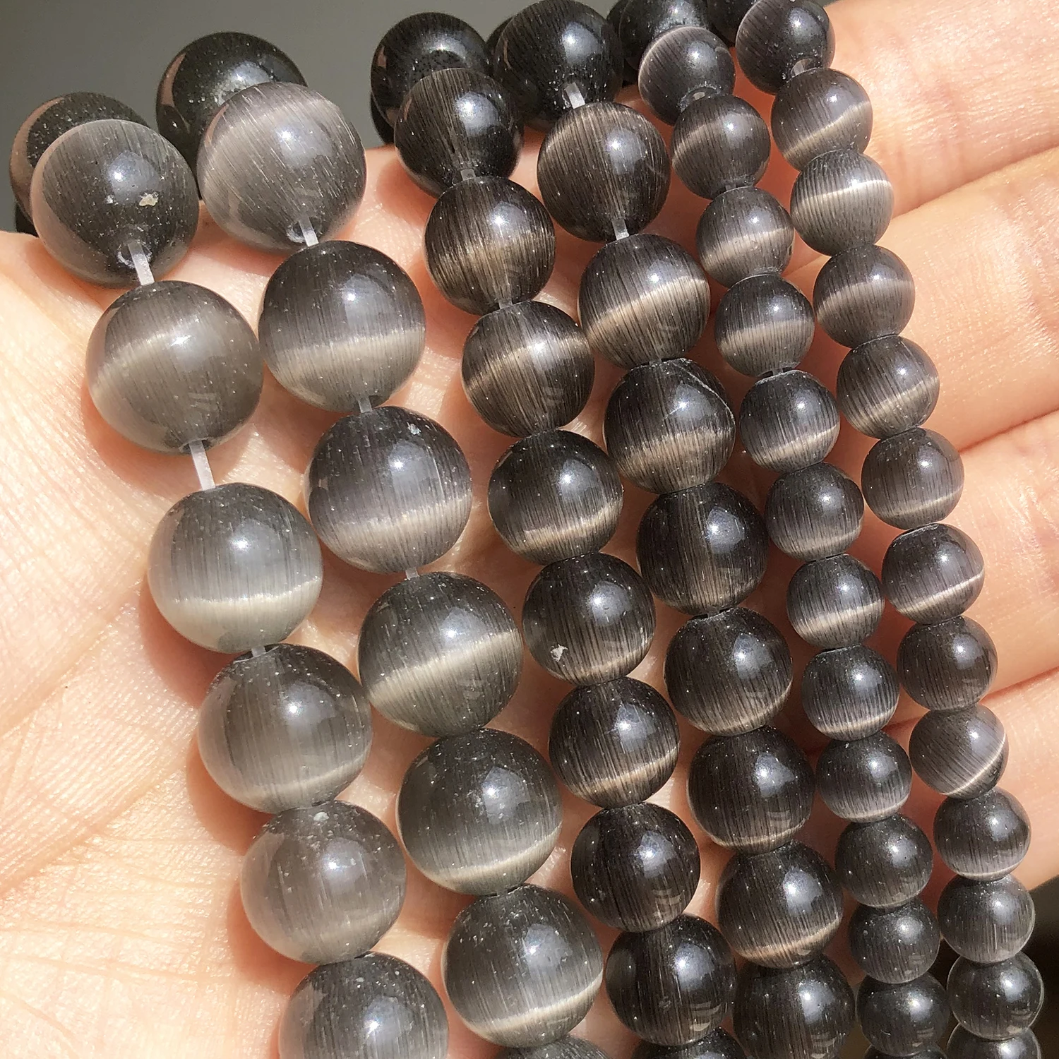 4 6 8 10mm Dark Grey Cat Eye Stone Round Beads Glass String Loose Opal DIY Charm Bead for Jewelry Making Diy Needlework Bracelet