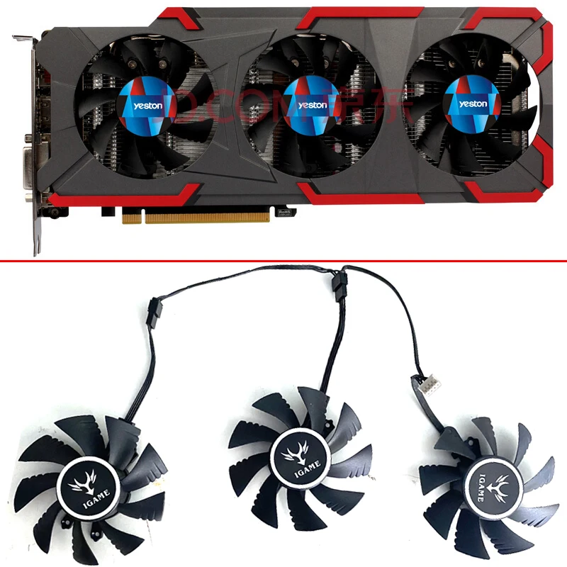 3PCS NEW GTX1080 75MM 4PIN ETH Cooling Fan For yeston gtx 1080 5gx Colorful iGame GTX1060 GTX 1070Ti GTX 1080 Video Card Fans