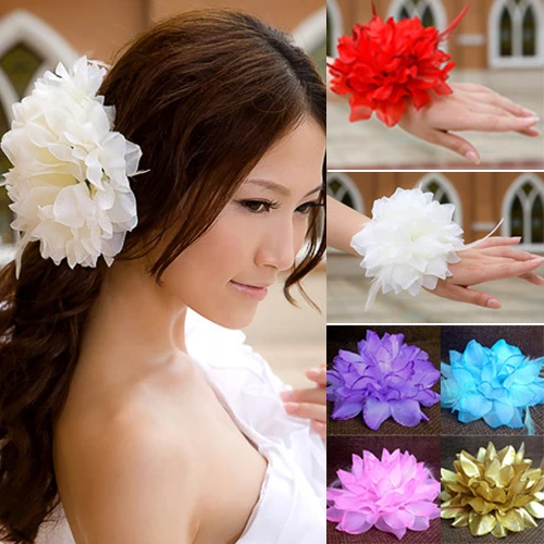 Bridal Wedding Party Flower Headband Elastic Pin Hair Wrist Band Corsage Decor Wristband pin hair wrist corsage brooch dance sho