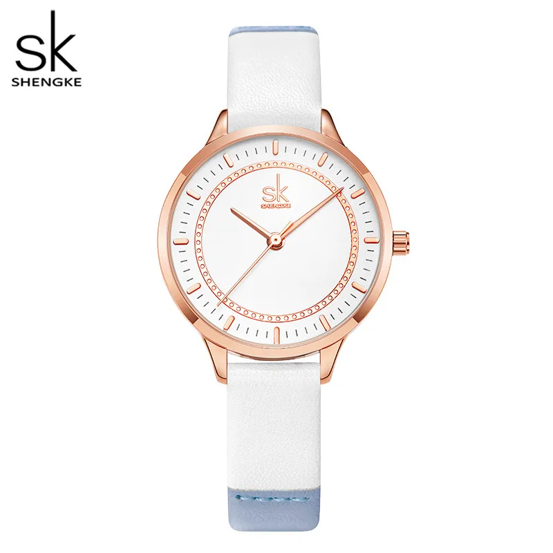 

Shengke Splicing Strap Band Women Watch Classical Leather Wristwatch for Women Reloj Mujer Simple Fashion Ladies Watch Feminino