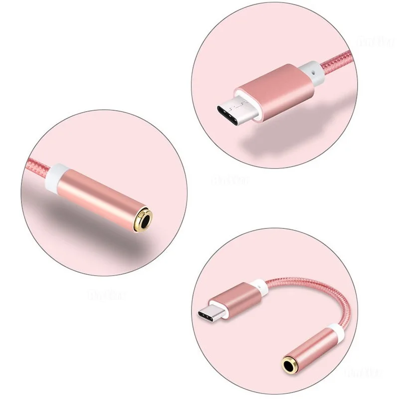 مضفر كابل محول USB-C نوع C إلى 3.5 مللي متر جاك سماعة كابل الصوت Aux كابل محول ل شاومي هواوي للهواتف الذكية