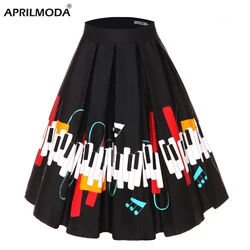 4XL Floral Music Print 50s 60s 2024 Swing Skirts Retro High Waisted Pleated Rockabilly Vintage Jurken Women Clothing 2020