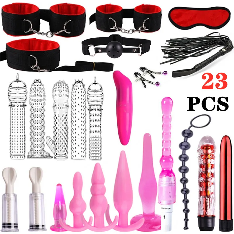 G-Spot Vagina Clitoris Stimulator Erotic Masturbator Massager Anal Dildo Vibrator Bondage Kits Set For Couples Sex Adult Games