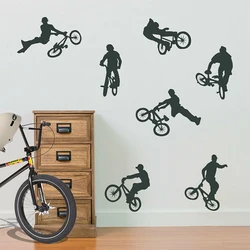 7Pcs Bmx Bikes Tricks Cycling Wall Sticker Playroom Kids Room Stunt Bicycle Wall Decal Bedroom Gameroom Decor