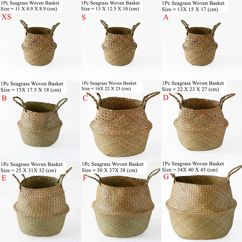 Seagrass Wicker Woven Storage Basket Planting Flower Pot Folding Organizer Laundry Basket Home Garden Belly Mimbre Basket