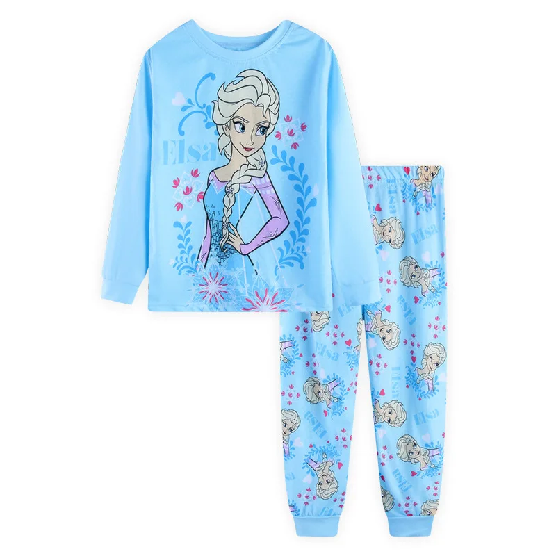 Free Shipping Children's New Frozen Set Kids Sleepers Boys Girls Anna Elsa Cartoon Long Sleeve Pyjamas Princess Pajamas 2-7Y