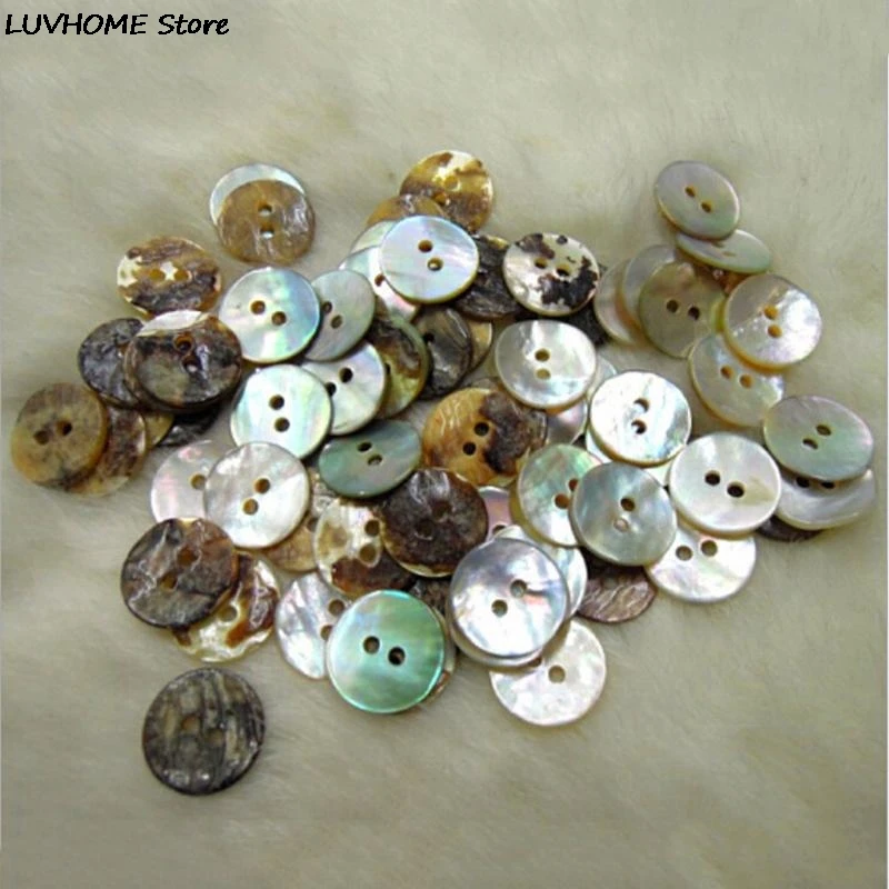 100PCS New 10mm Natural Shell Sewing Buttons Color Mother Of Pearl  Round Shell 2 Hole Button Wholesale