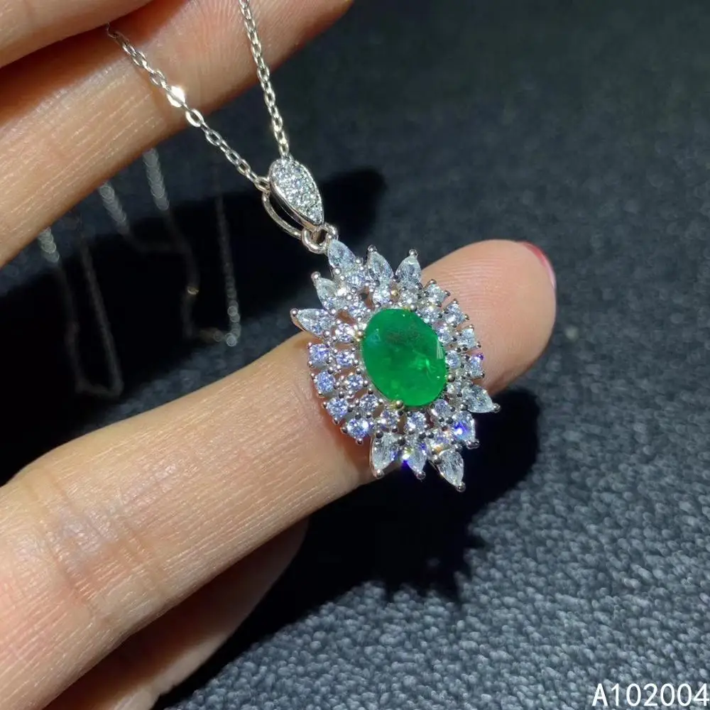 

KJJEAXCMY Fine Jewelry 925 Sterling Silver Inlaid Natural Emerald Female New Pendant Necklace trendy Support Test Hot Selling
