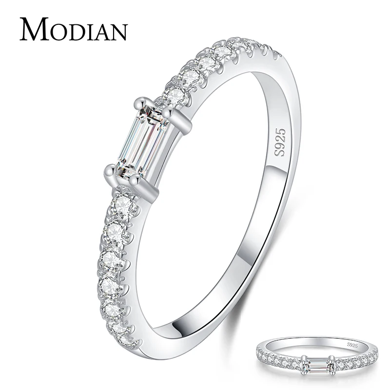 MODIAN Fashion 100% 925 Sterling Silver Tourmaline Finger Rings Classic Clear CZ Wedding Jewelry For Women Engagement Fine Gift