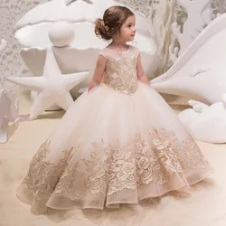 Champagne Whtie Kids Bridesmaid Dress For Girl Children Costume Wedding Party Princess Dresses Girls Vestido Teenager Gown