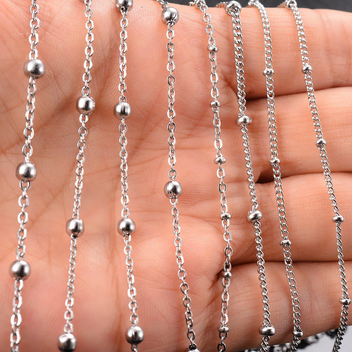 Wholesale 10pcs/lot Width 1.5mm 2mm Tiny beaded Chain Stainless Steel Link Chain for Necklaces Bracelets Foot Jewelry - view 3