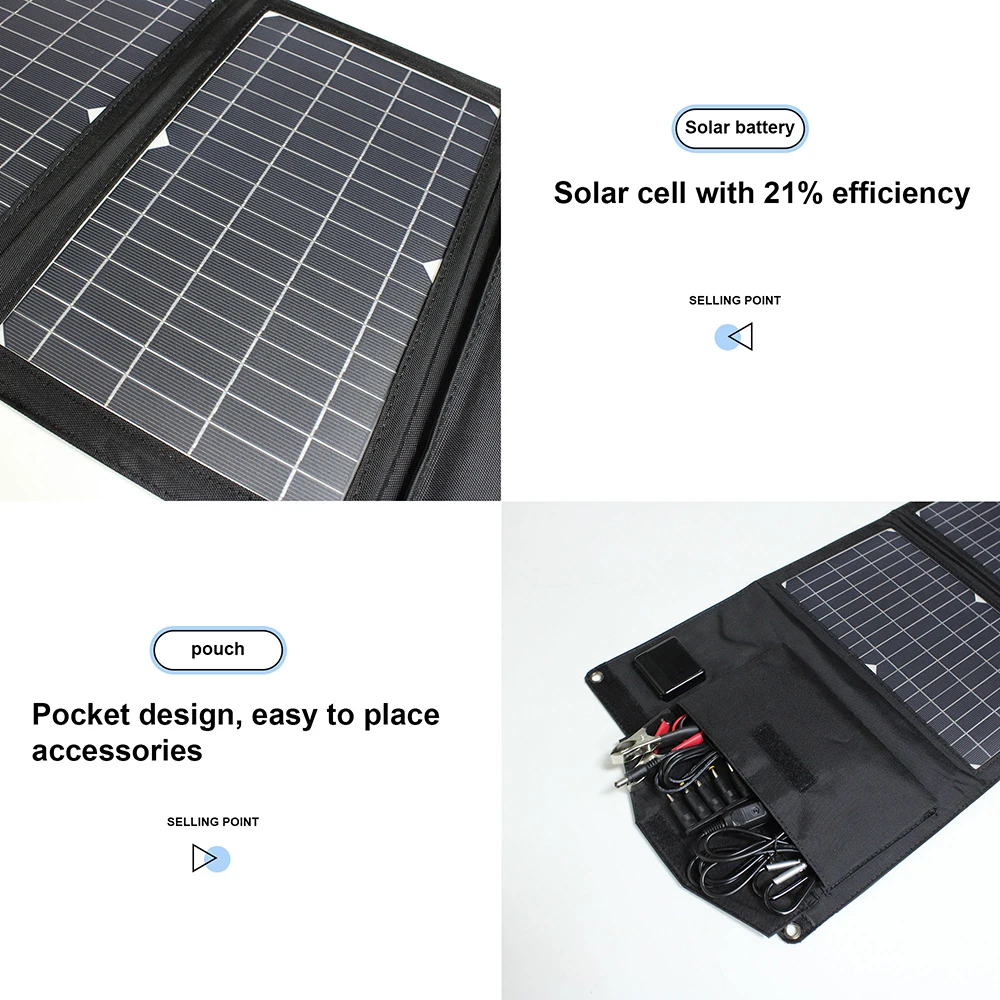 18V 28W Foldable Solar Panel USB Waterproof Portable Monocrystalline Outdoor Solar Charger for 12V Battery/Mobile/Power Bank
