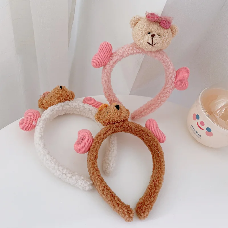 New Product Children Fashion Teddy Plush Hair Band Sweet Popular Cartoon Bear Press Hair Band Net Red Headdress Headband