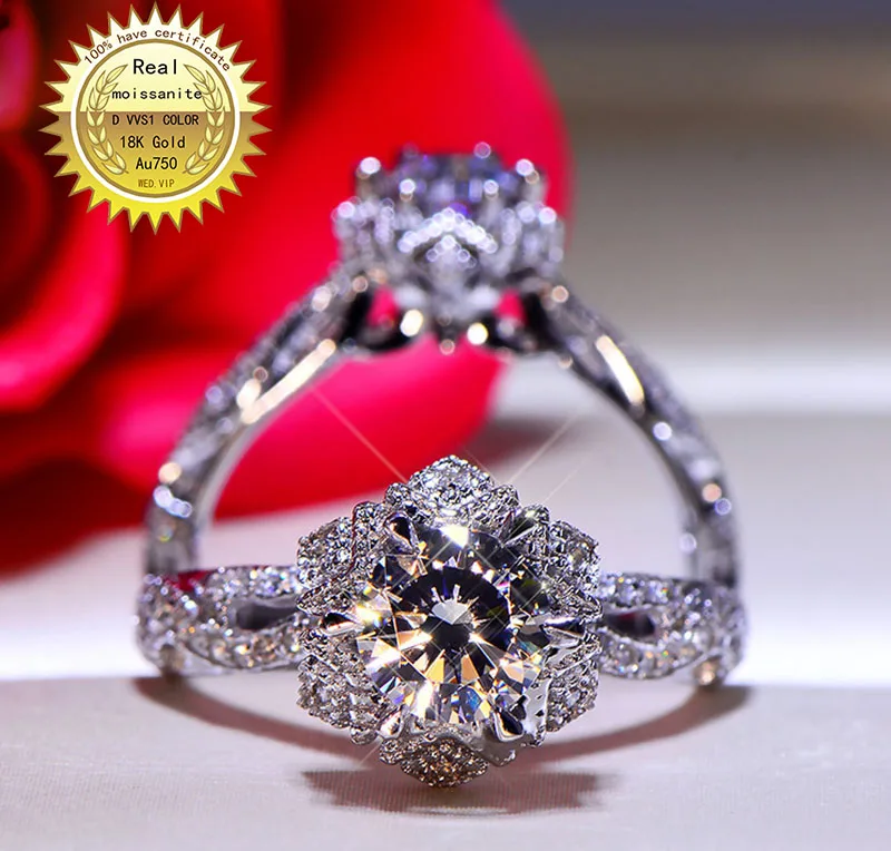 

100%18K goldr ring 1ct D VVS moissanite ring Engagement&Wedding Jewellery with certificate