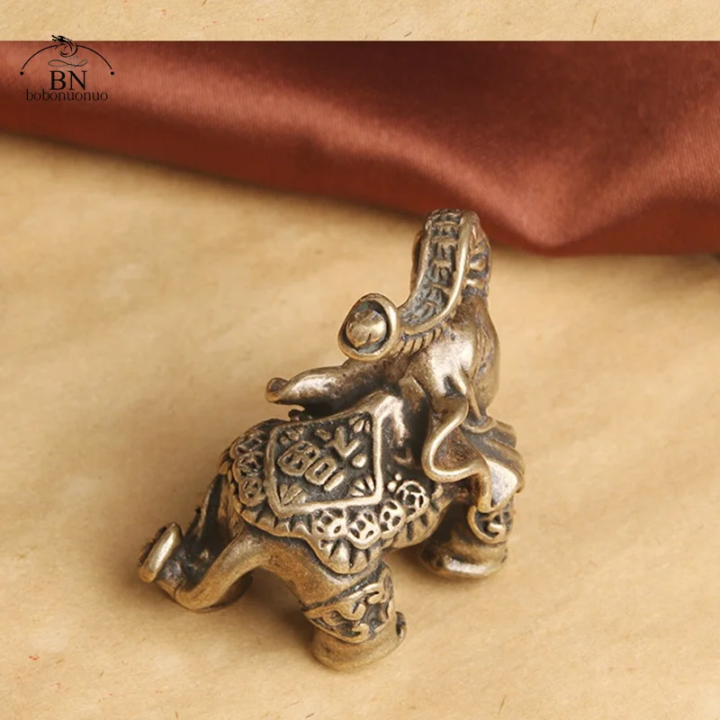 Solid Brass Lucky Elephant Office Desktop Decorations Accessories Chinese Wealth Texts Vintage Copper Animal Figurines Ornaments
