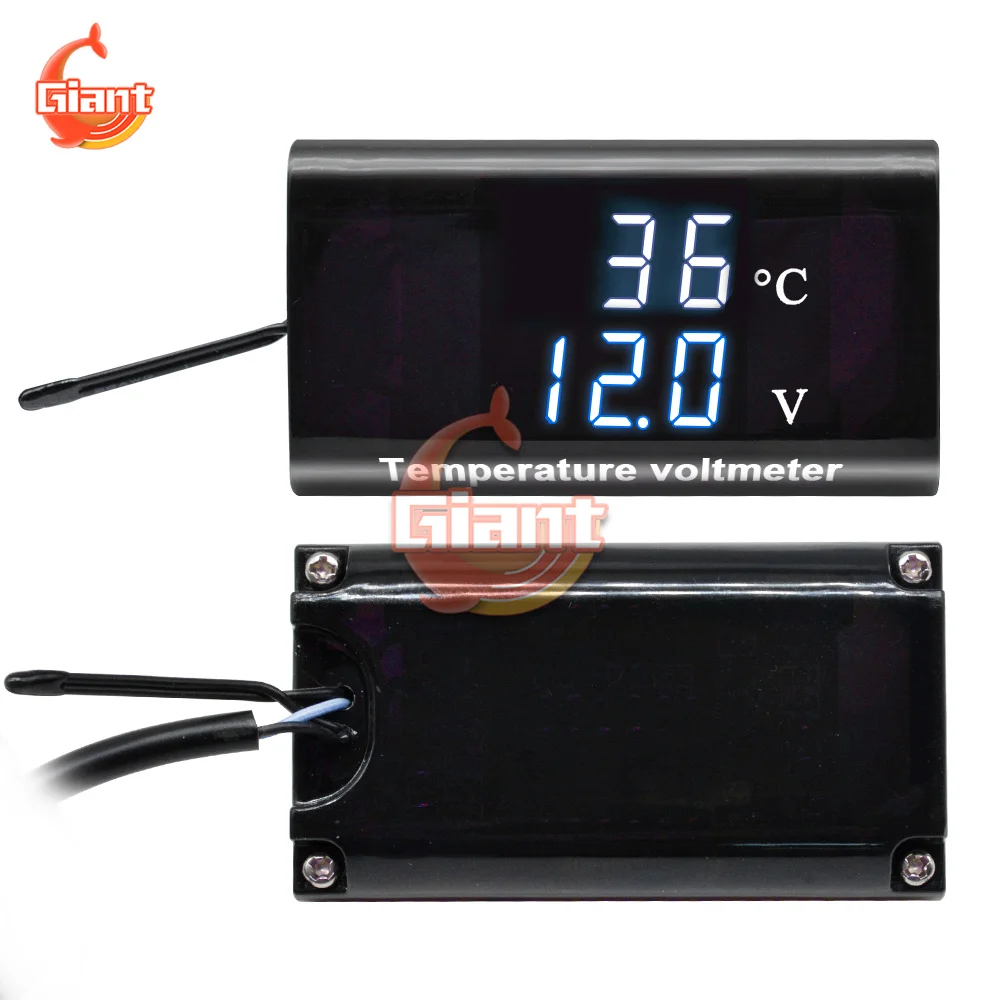 DC 12V Digital Temperature Voltmeter Meter IPX6 Waterproof for Boat Motorcycle 0.28 inch LED Display Volt Voltage Meter Tester