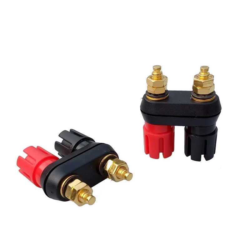 2Pcs Gold-plated double plum terminal speaker terminal connector banana Red and black conjoined wiring audio column terminal