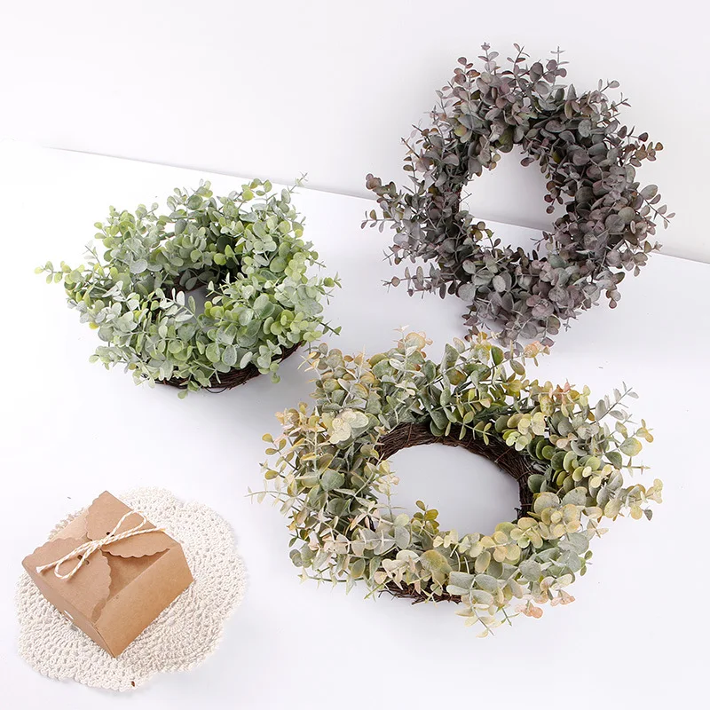 

Artificial Green Leaves Wreath 11 inches Front Door Wreath eucalyptus leaves For Wall Window Party wedding Decor