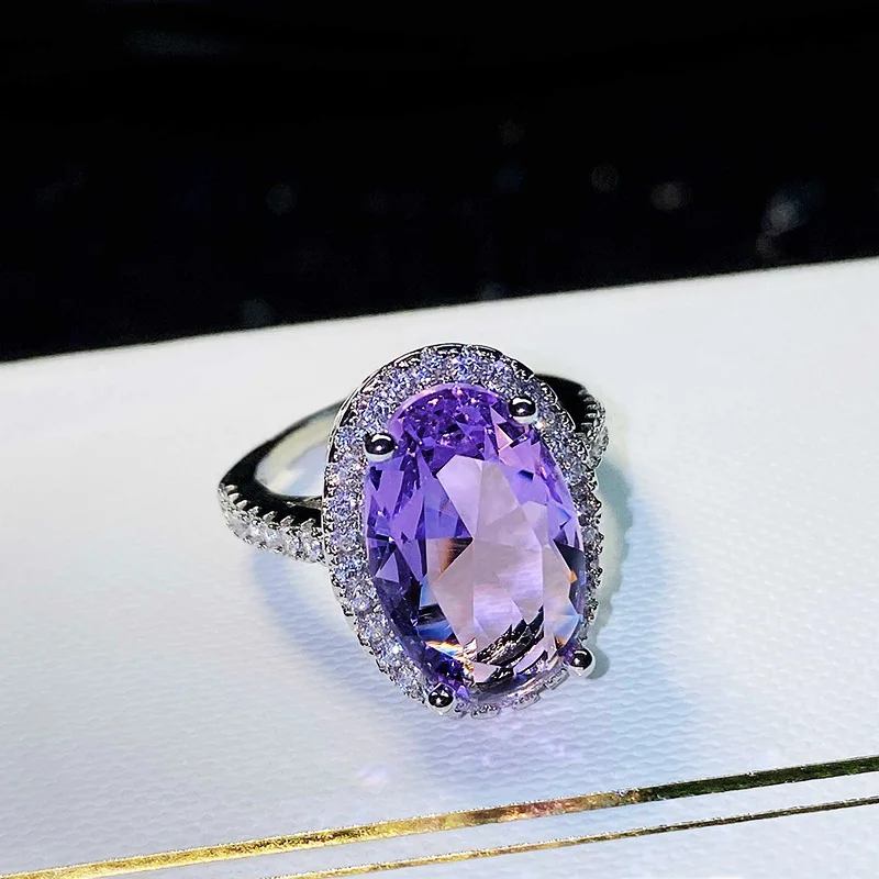 Huitan Noble Purple CZ Finger-rings for Lady High Quality Women Accessories Party Wedding Anniversary Gift New Fashion Jewelry